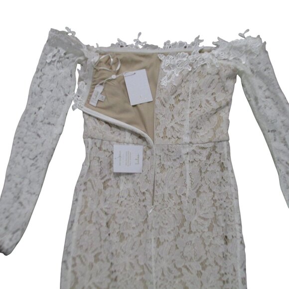 LULU'S White Stretch Lace Maxi Dress Size S-M Off Shoulder Long Sleeve Wedding - Picture 6 of 14